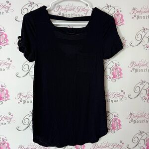 Zenana outfitters strappy buttons gold Classic Black shirt stretchy Top